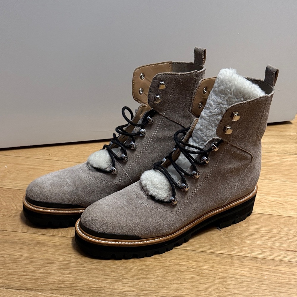 Marc Fisher Taupe Suede Lace-Up Boots